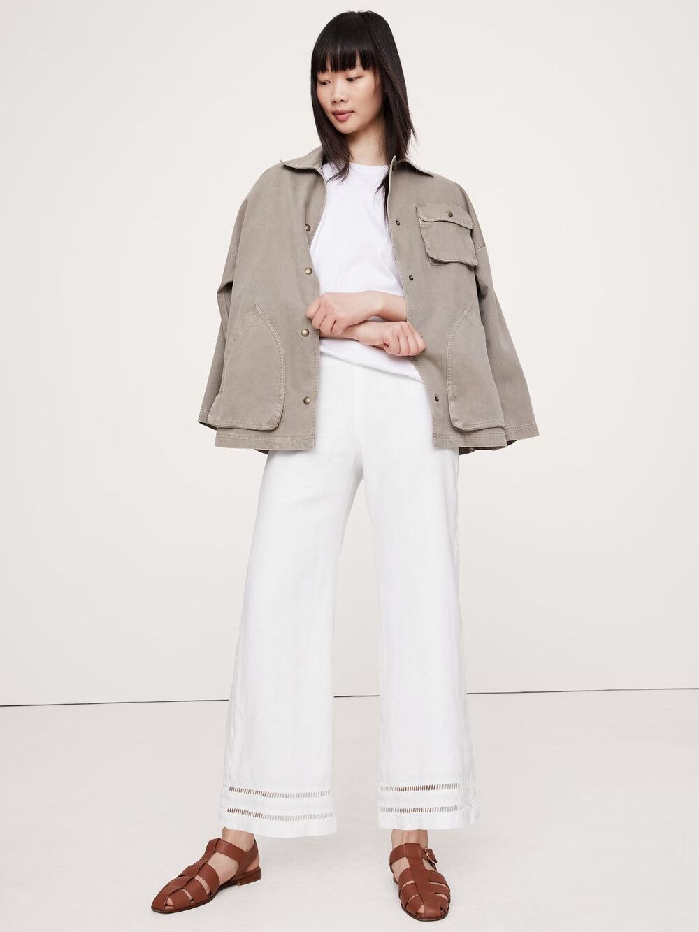 Banana Republic Kick-Flare Lace-Trim Linen Pant White #772685